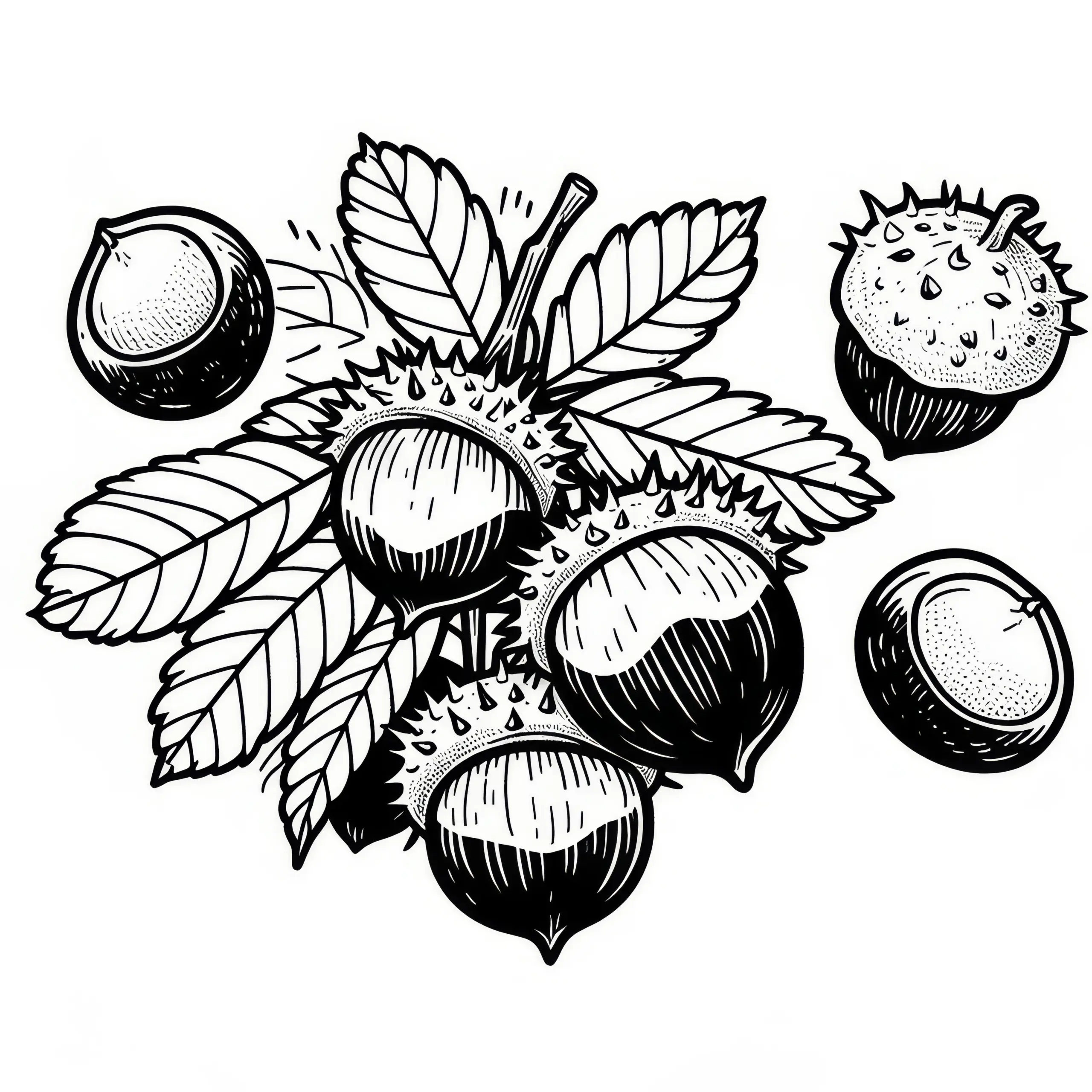 Kastanien zum Erntedankfest als Malvorlage (Gratis) (Ausmalbild)