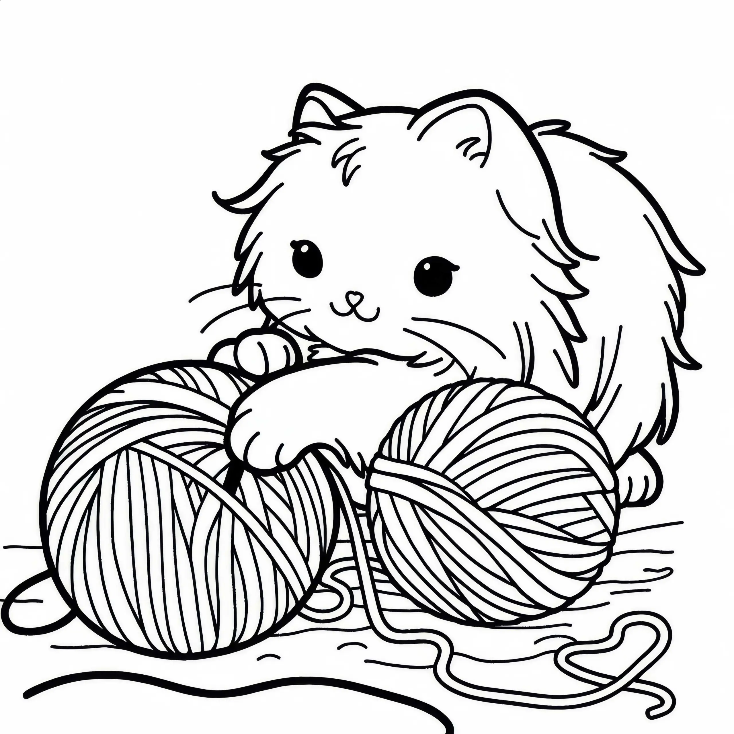 Katze spielt mit Wollknäuel – Ausmalbild kostenlos