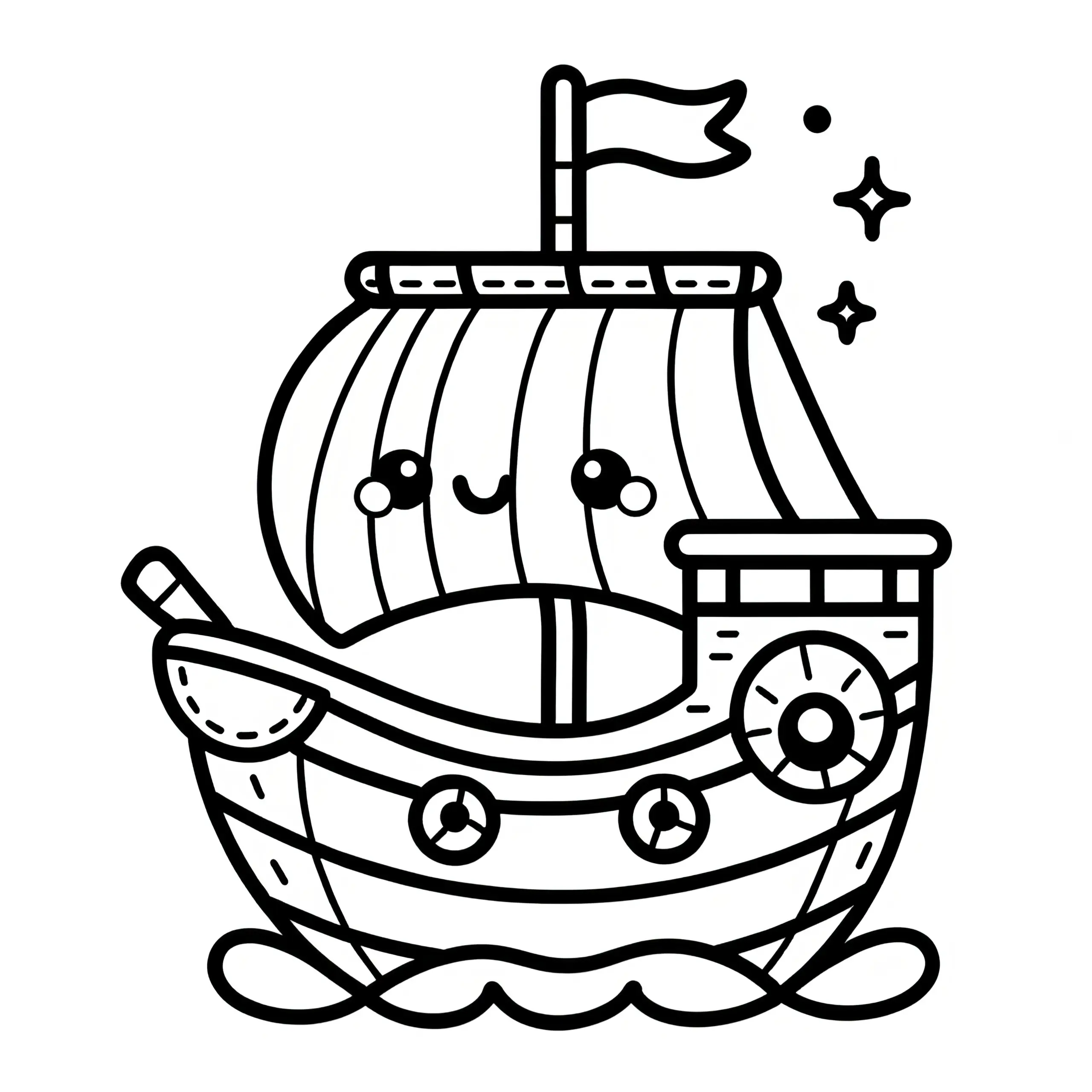 Keines, niedliches Segelschiff: Ausmalbild zum kostenlosen Download