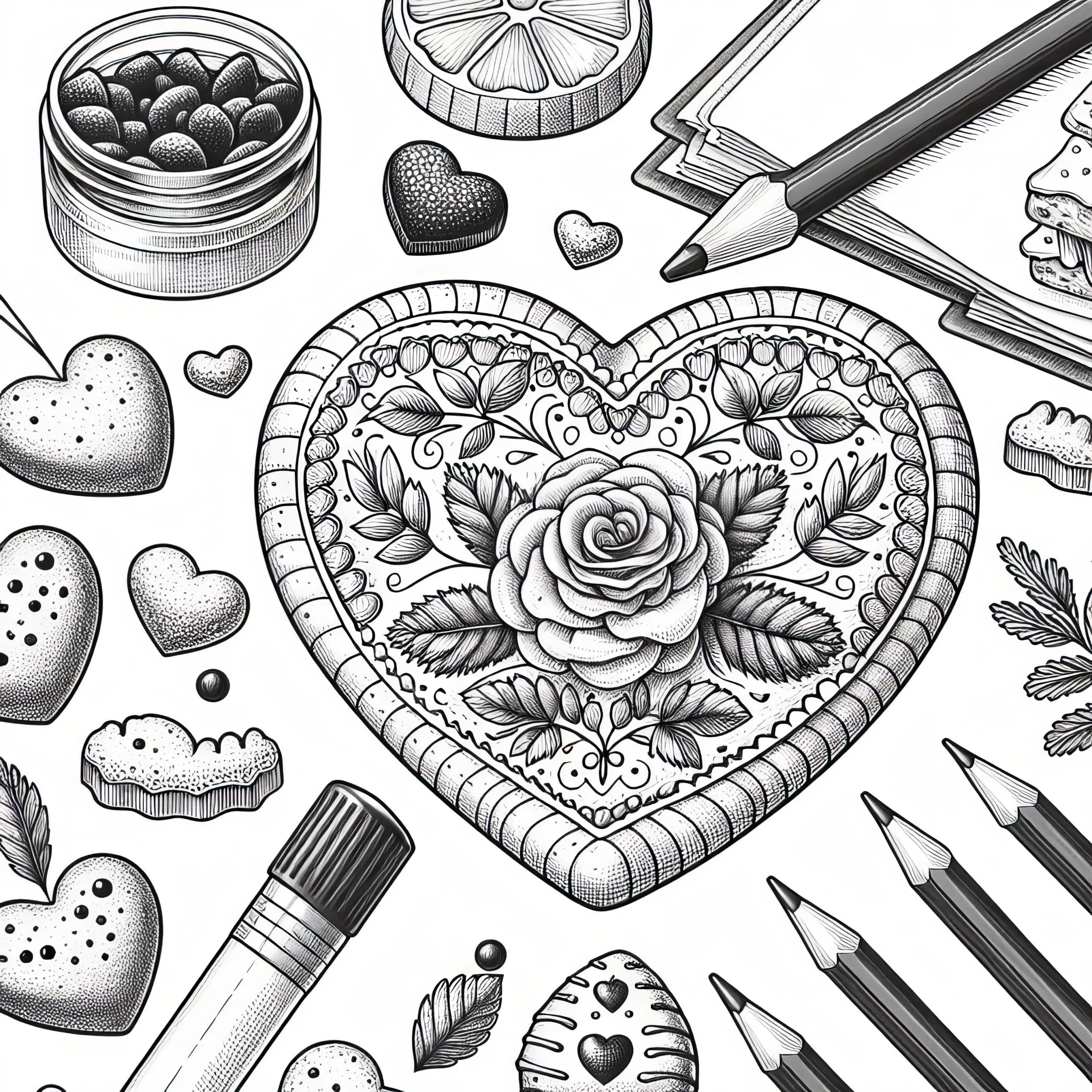 Keks in Herzform zum Valentinstag: Malvorlage kostenlos herunterladen (Ausmalbild)