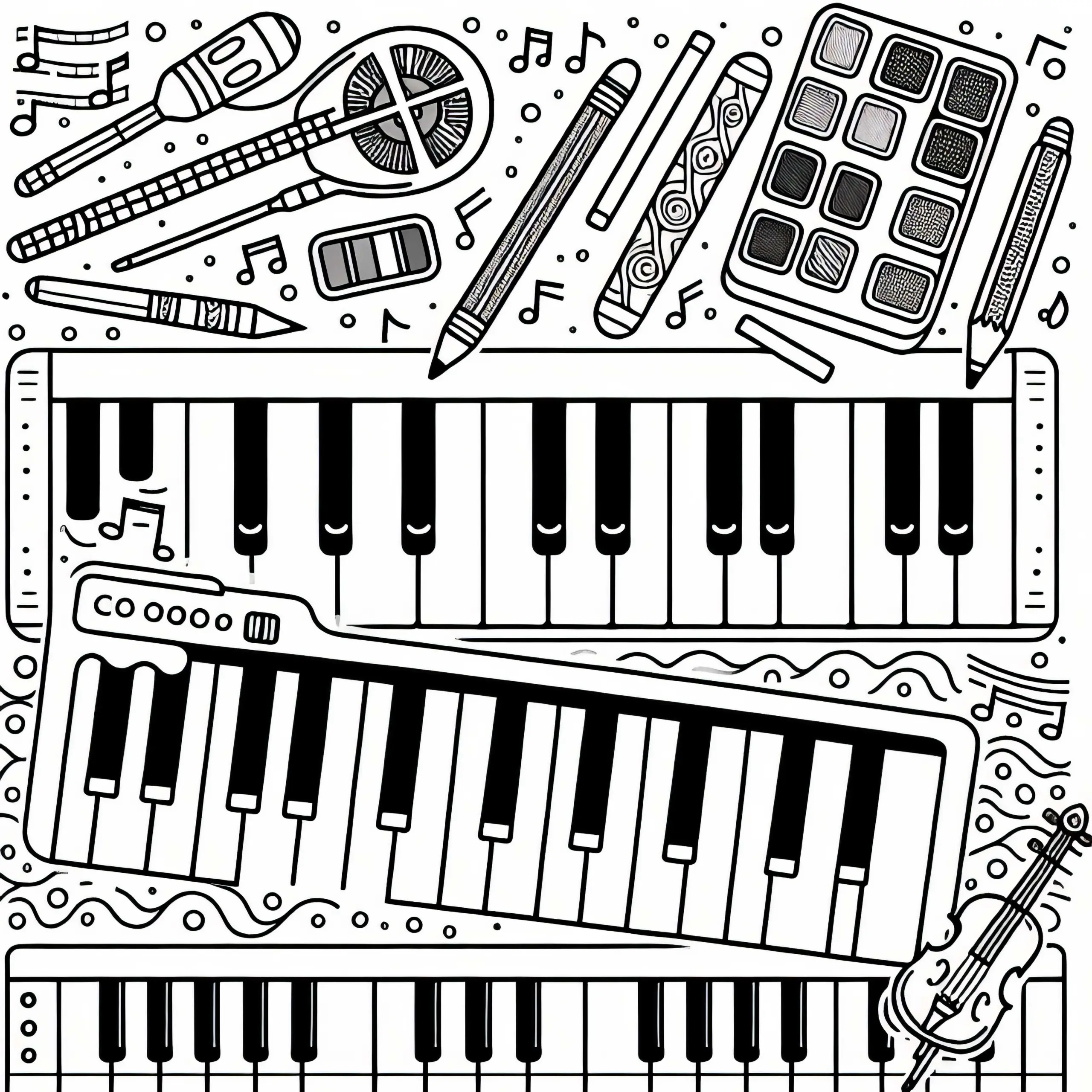 Keyboard Malvorlage für Tasteninstrumente Kostenlos (Ausmalbild)