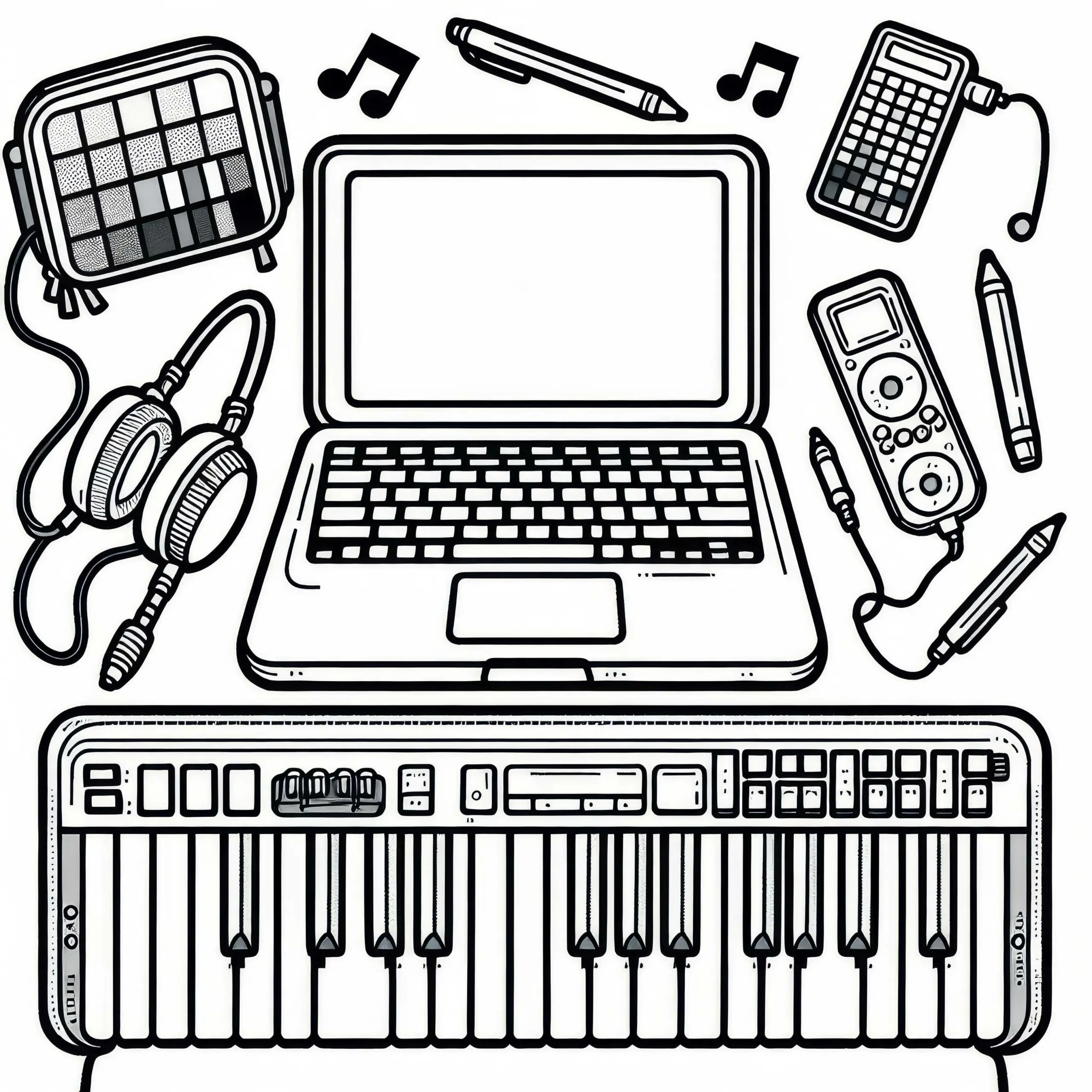 Keyboard Malvorlage für Tasteninstrumente Kostenloser Download (Ausmalbild)