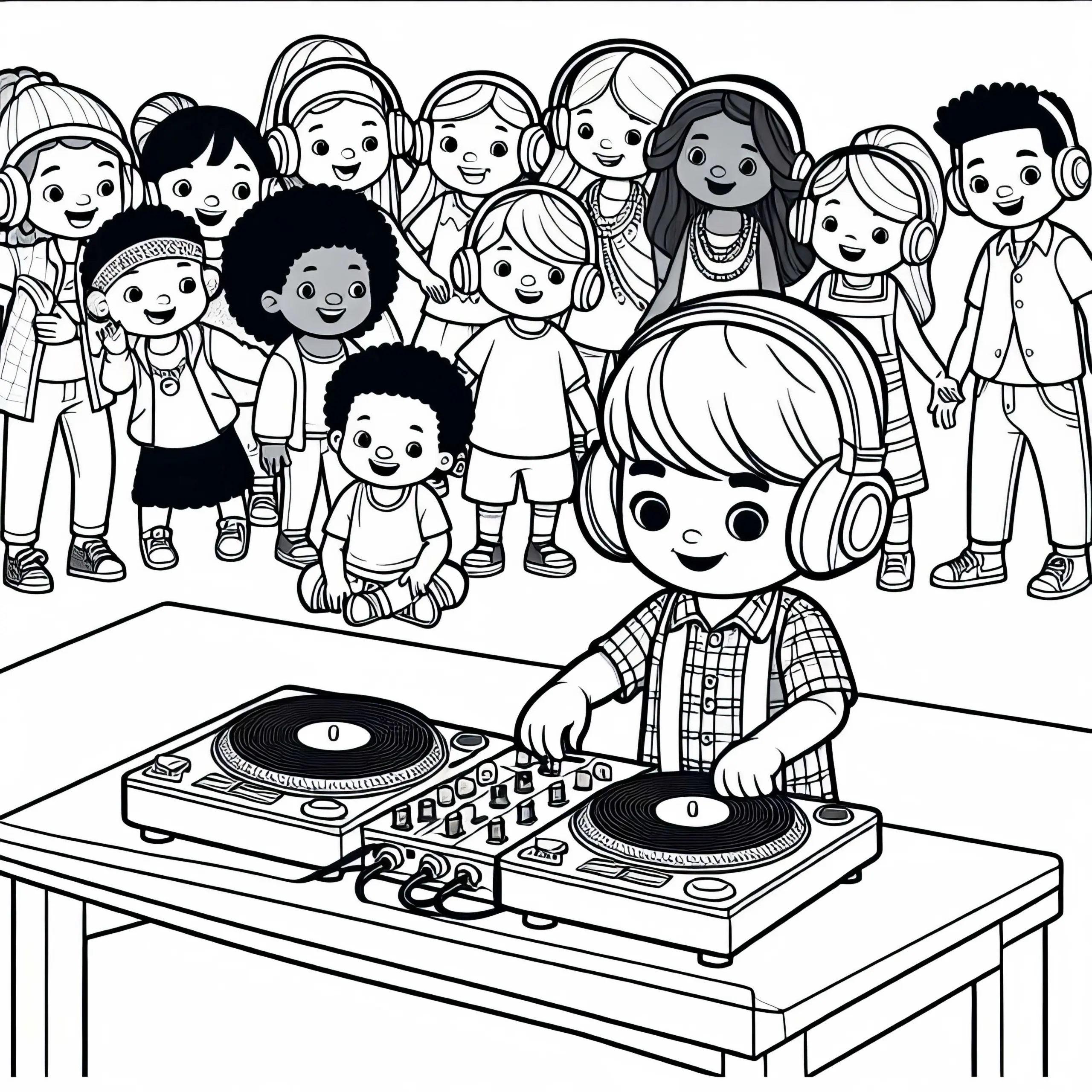 Kind als DJ Malvorlage – Gratis Download (Ausmalbild)