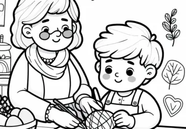 Kind bastelt mit Oma – Geschenk Malvorlage kostenlos
