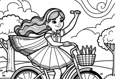 Kind beim Fahrradfahren – Malvorlage kostenlos