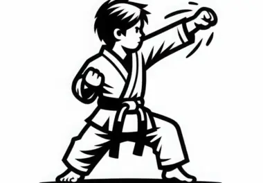Kind beim Karatetraining – Ausmalbild einfach gratis