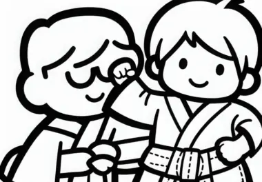 Kind bekommt ersten Gürtel – Malvorlage kostenlos