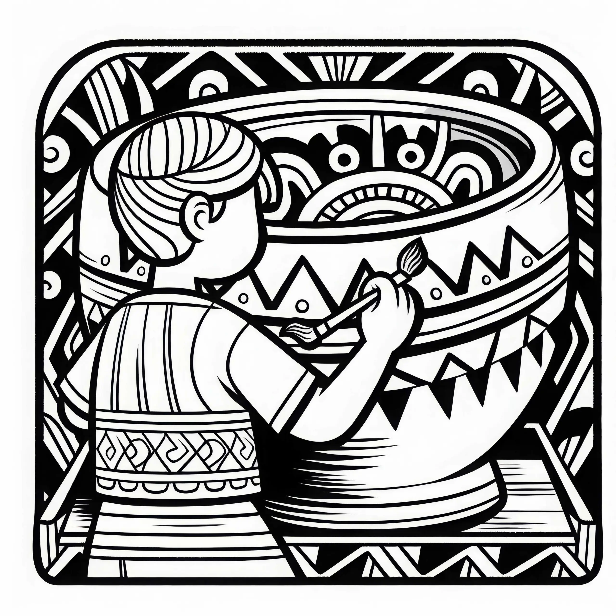 Kind bemalt Tonbecher mit geometrischen Mustern – Ausmalbild Maya gratis