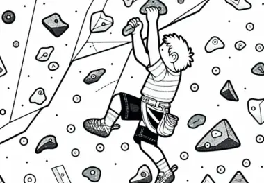 Kind erklimmt Kletterwand – Ausmalbild kostenlos