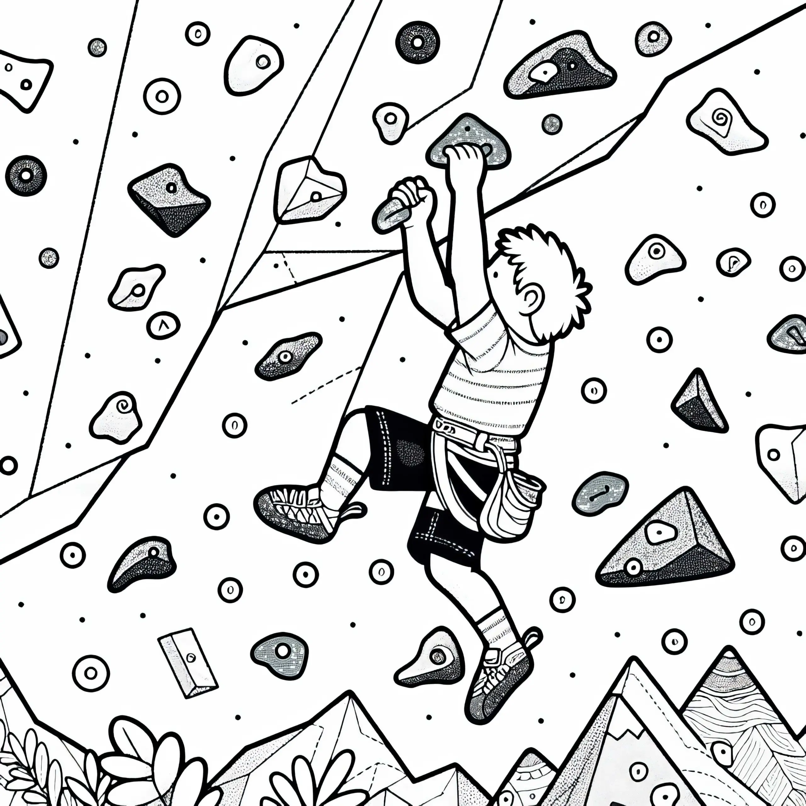 Kind erklimmt Kletterwand – Ausmalbild kostenlos