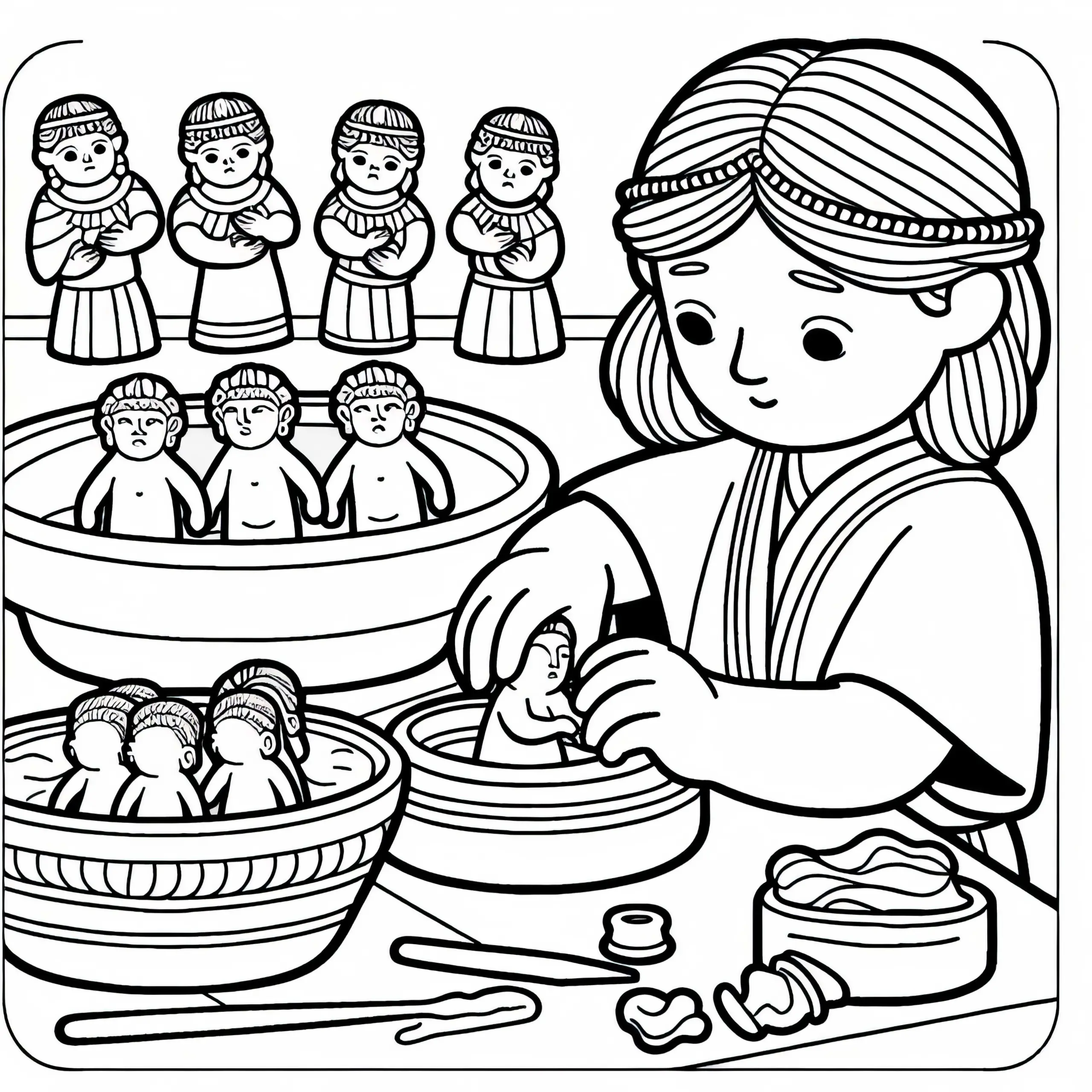 Kind formt kleine Figuren aus Ton – Ausmalbild Hethiter kostenlos