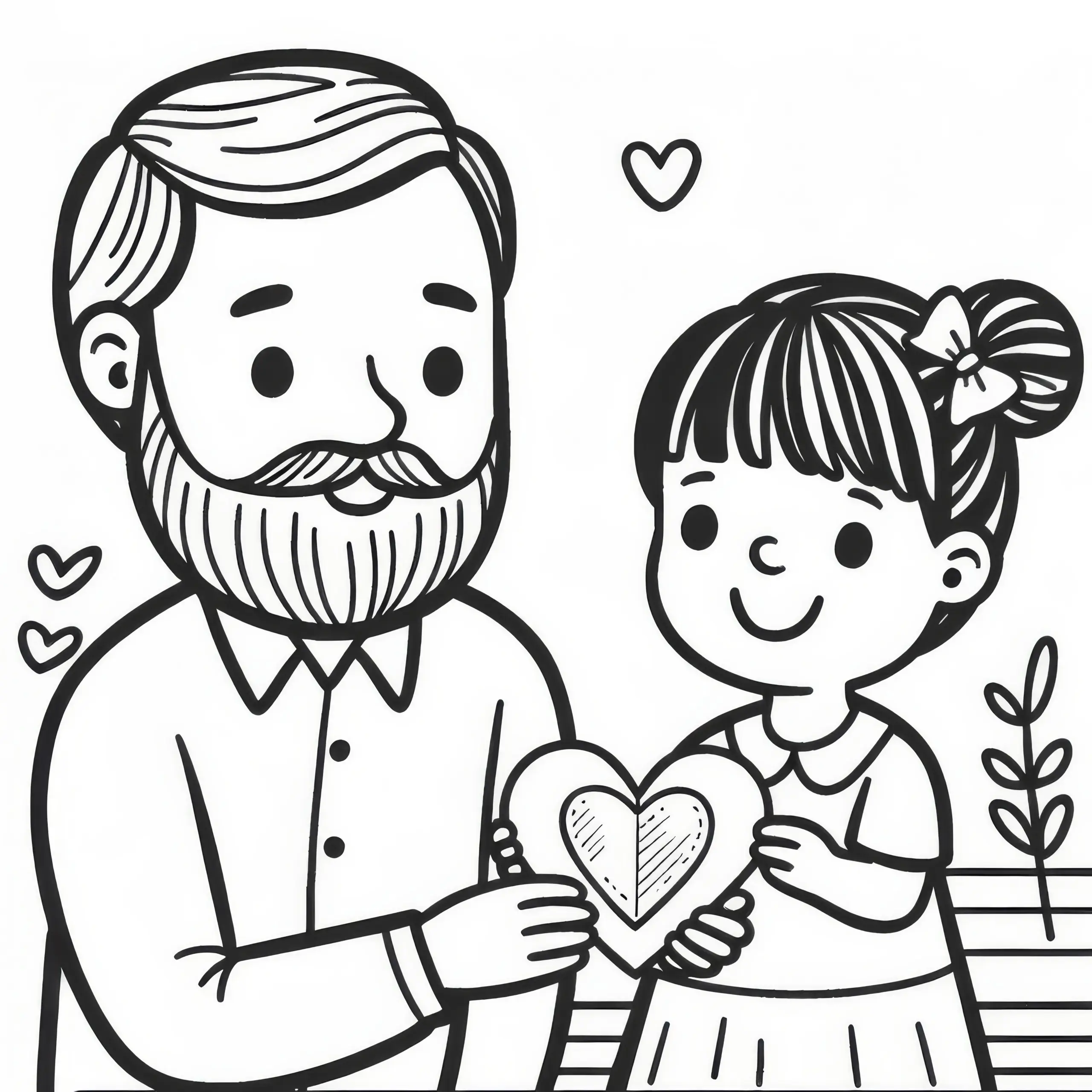 Kind gibt Vater Herz aus Papier: Vatertag Malvorlage (Kostenlos) (Ausmalbild)