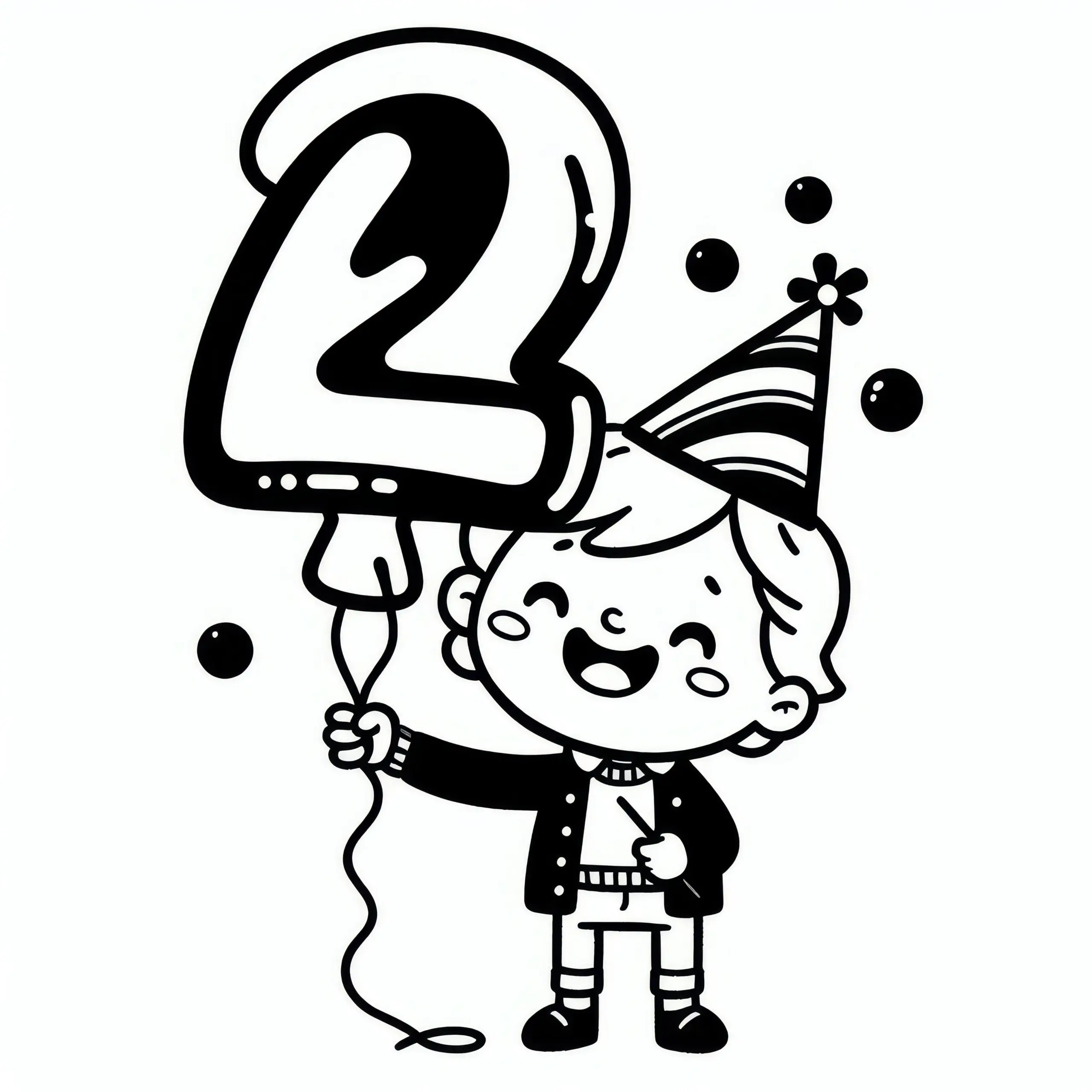 Kind hält Ballon in der Hand zum Geburtstag: Malvorlage zum Download (Gratis) (Ausmalbild)