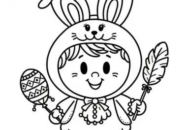 Kind im Hasenkostüm: Karneval Ausmalbild Einfach und Gratis