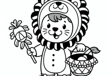 Kind im Löwenkostüm: Einfache, Kostenlose Ausmalbilder für Karneval