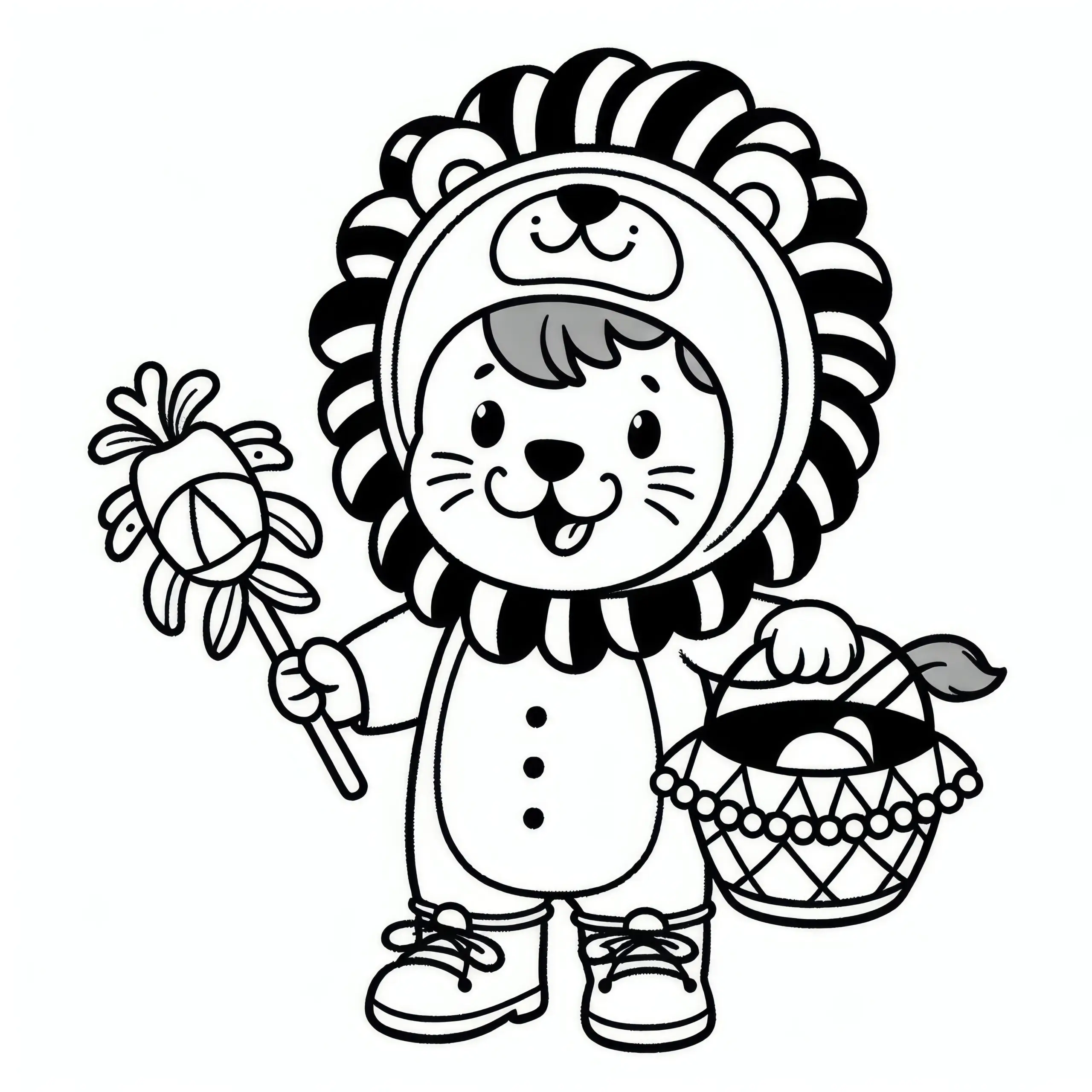 Kind im Löwenkostüm: Einfache, Kostenlose Ausmalbilder für Karneval