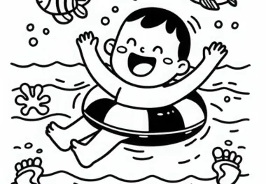 Kind lernt schwimmen – Ausmalbild einfach gratis