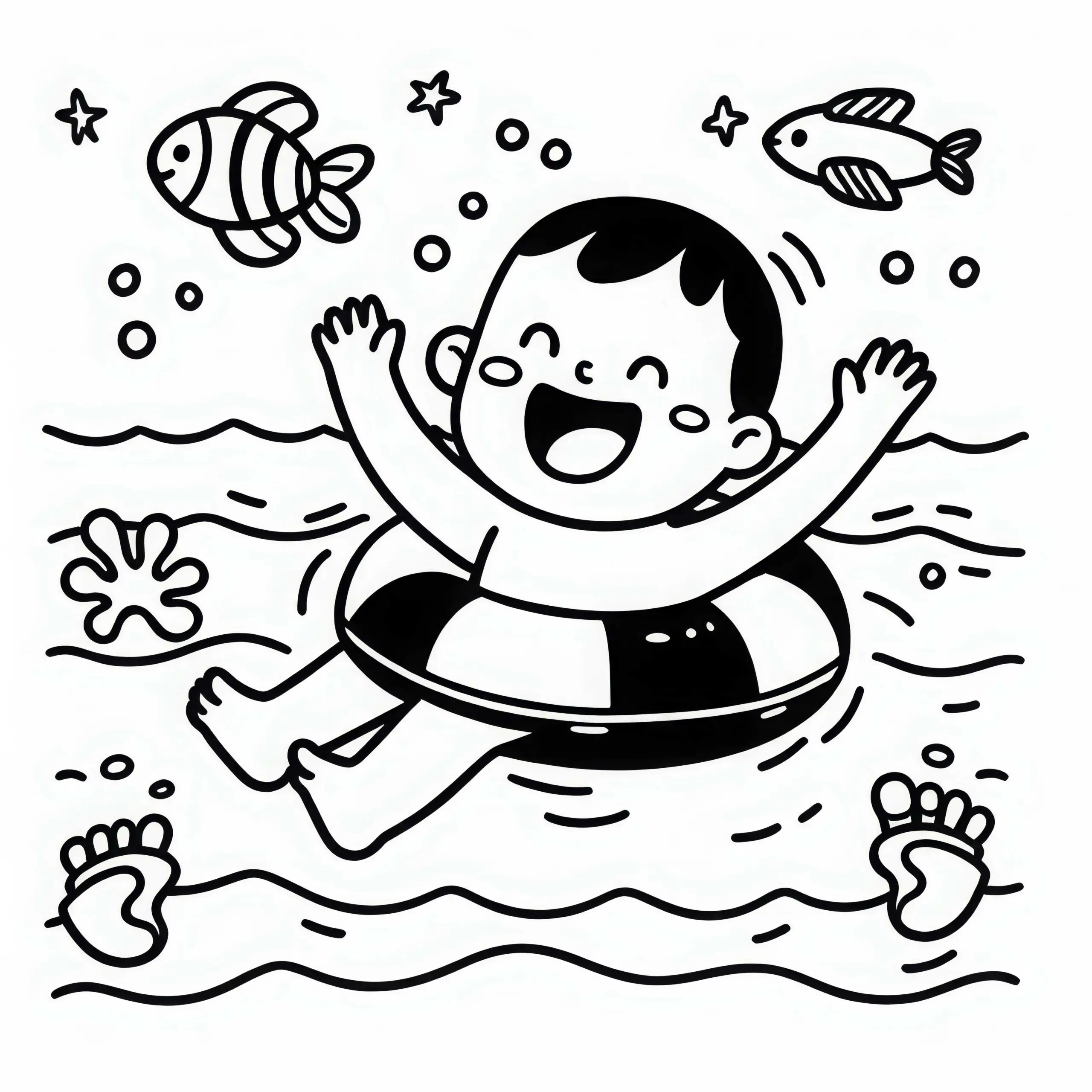 Kind lernt schwimmen – Ausmalbild einfach gratis