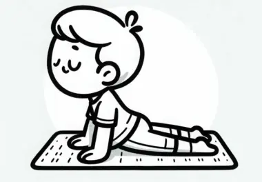 Kind macht die Kobra-Pose auf Yogamatte – Ausmalbild kostenlos