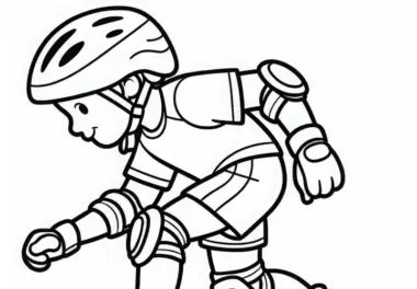 Kind macht erste Schritte auf Inline-Skates – Malvorlage kostenlos