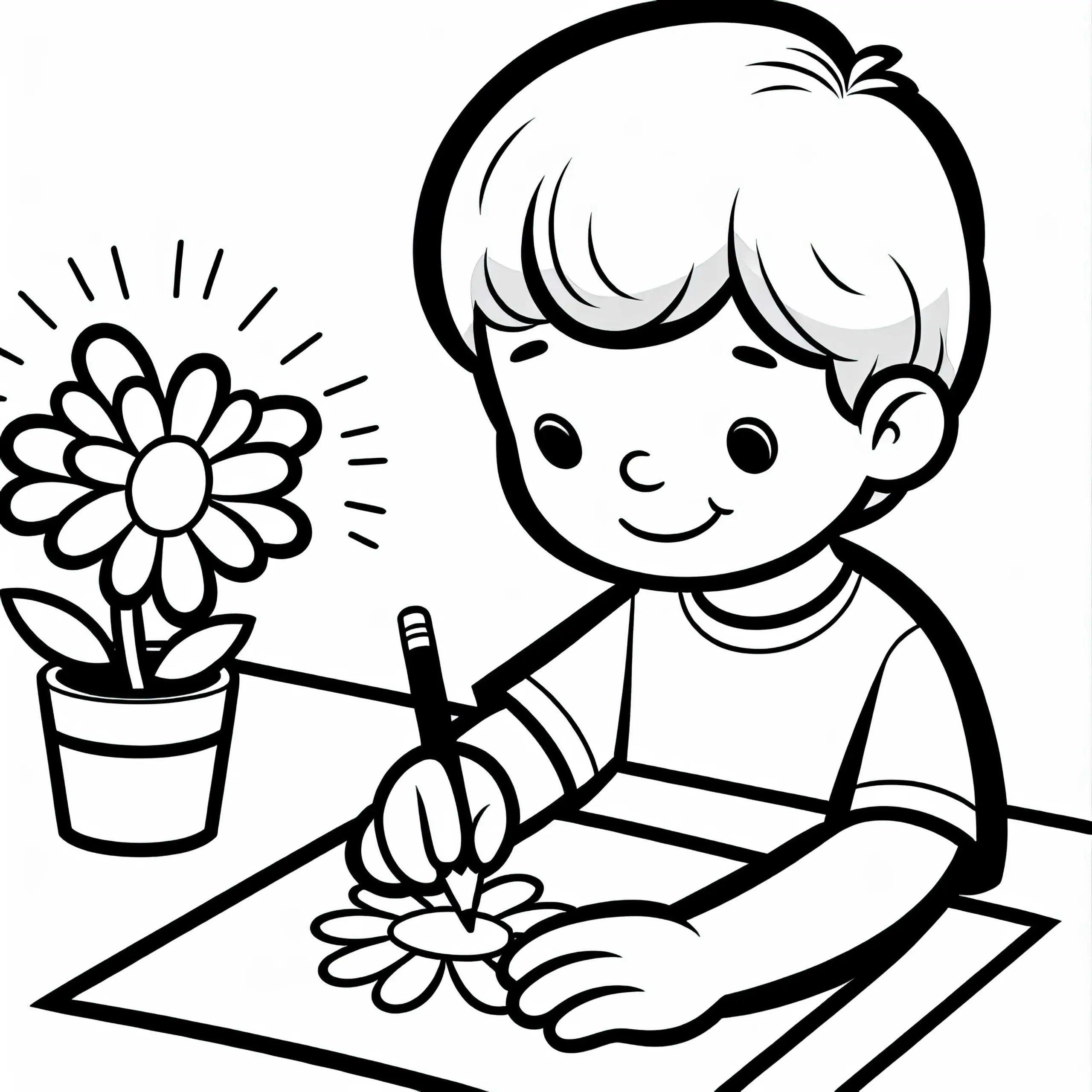 Kind malt einfache Blume auf Papier – Ausmalbild einfach für Kinder kostenlos