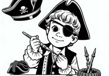 Kind mit Augenklappe und Piratenhut – Ausmalbild kostenlos