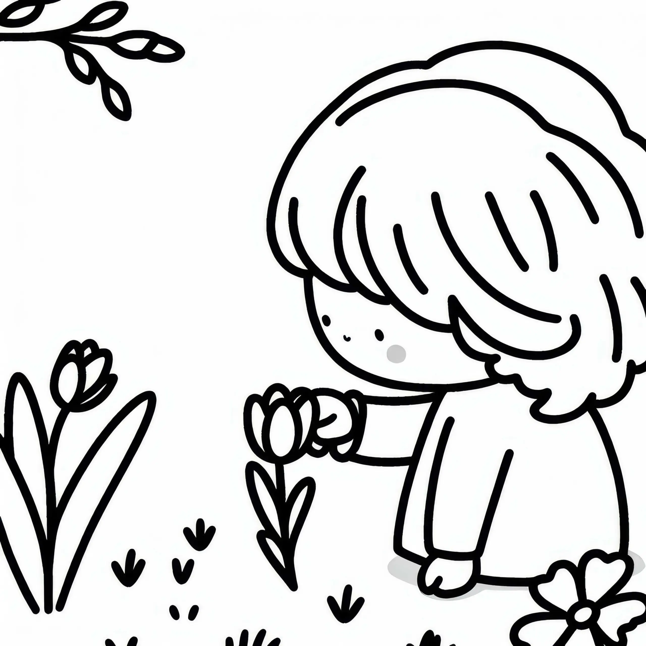 Kind mit Tulpe – Kostenlos herunterladen (Ausmalbild)