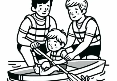 Kind paddelt zum ersten Mal – Malvorlage gratis