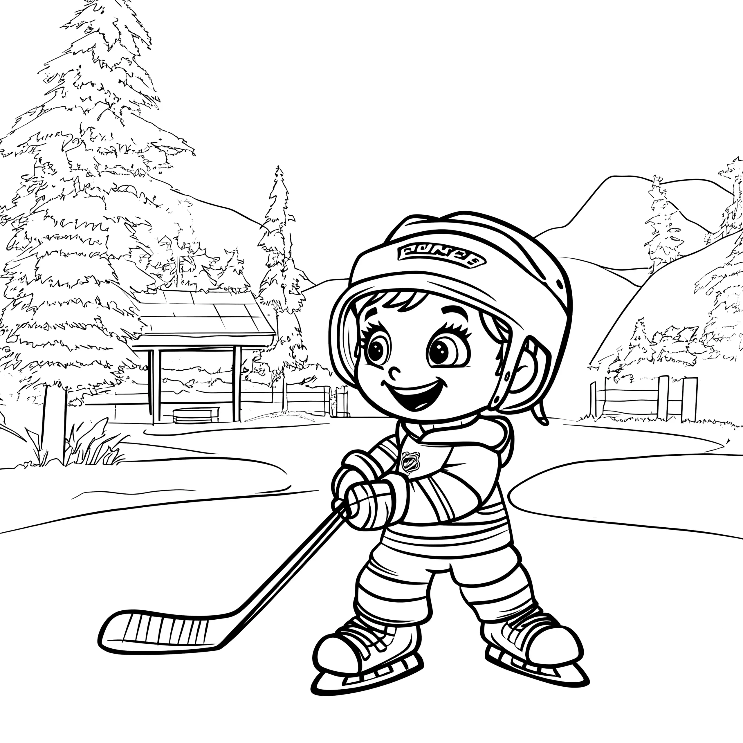 Kind spielt Eishockey auf See: Bild zum Ausdrucken & Ausmalen (Ausmalbild)