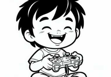 Kind spielt mit Spielekonsole – Malvorlage gratis