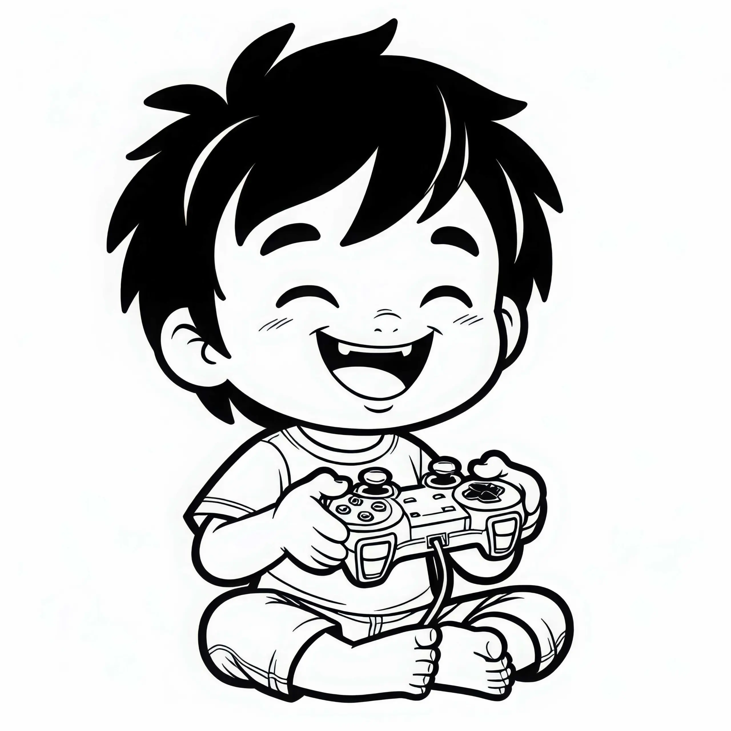 Kind spielt mit Spielekonsole – Malvorlage gratis (Ausmalbild)