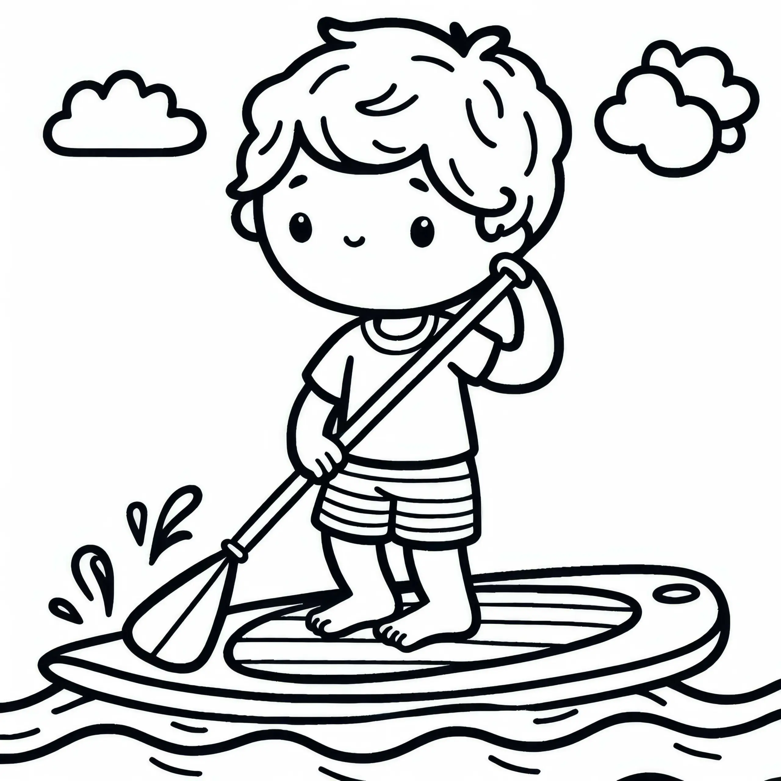Kind übt das Gleichgewicht auf Paddleboard – Ausmalbild kostenlos