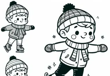 Kind übt erste Schritte auf dem Eis beim Eiskunstlauf Ausmalbild gratis