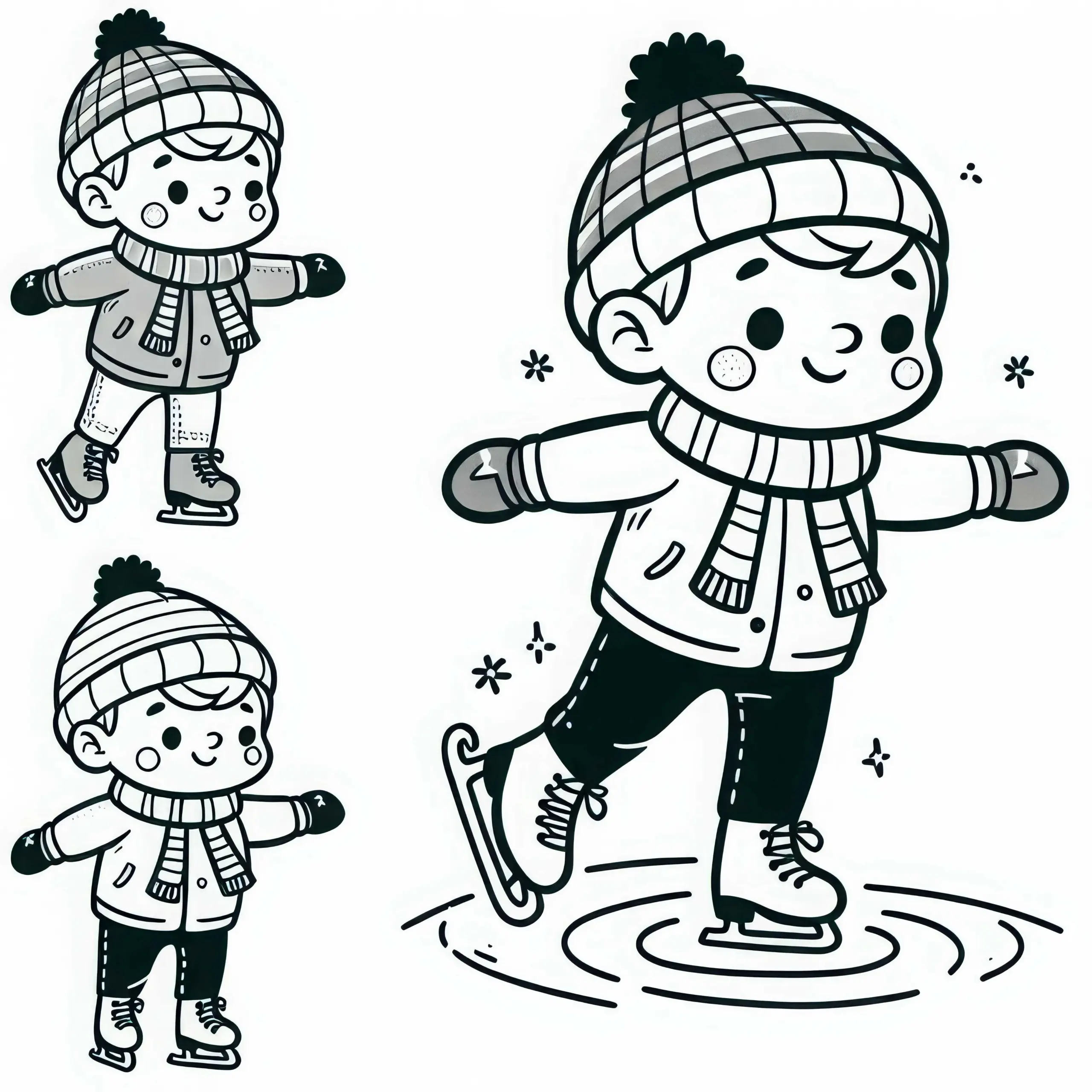 Kind übt erste Schritte auf dem Eis beim Eiskunstlauf Ausmalbild gratis