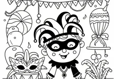 Kind Verkleidet im Fasching – Malvorlage Einfach und Gratis