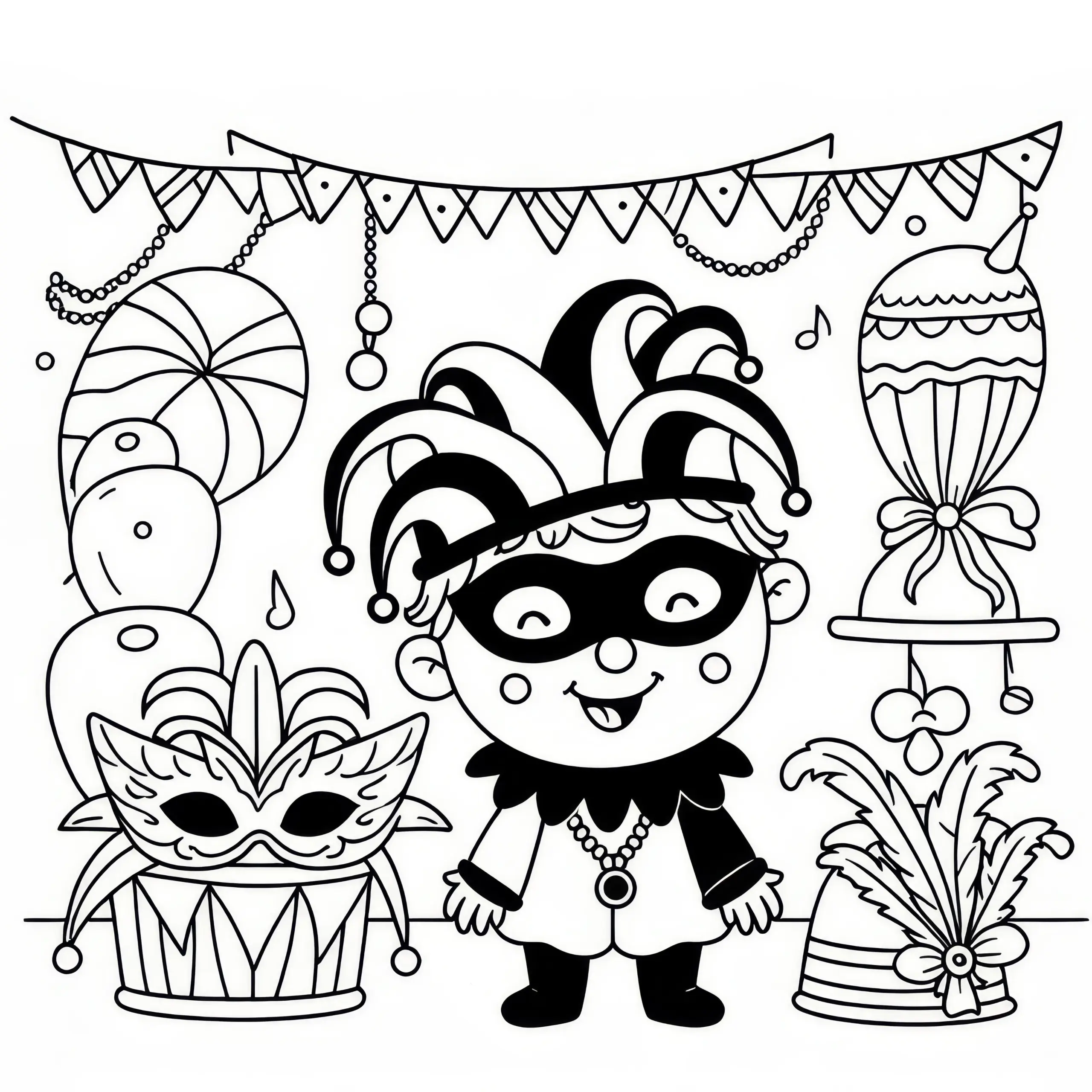 Kind Verkleidet im Fasching – Malvorlage Einfach und Gratis (Ausmalbild)