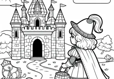 Eine Prinzessin auf dem Weg zum Märchenschloss – Ausmalbild zum Farbenspiel