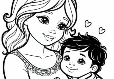 Kind wird von Mama in den Arm genommen – Kuschelzeit Ausmalbild kostenlos