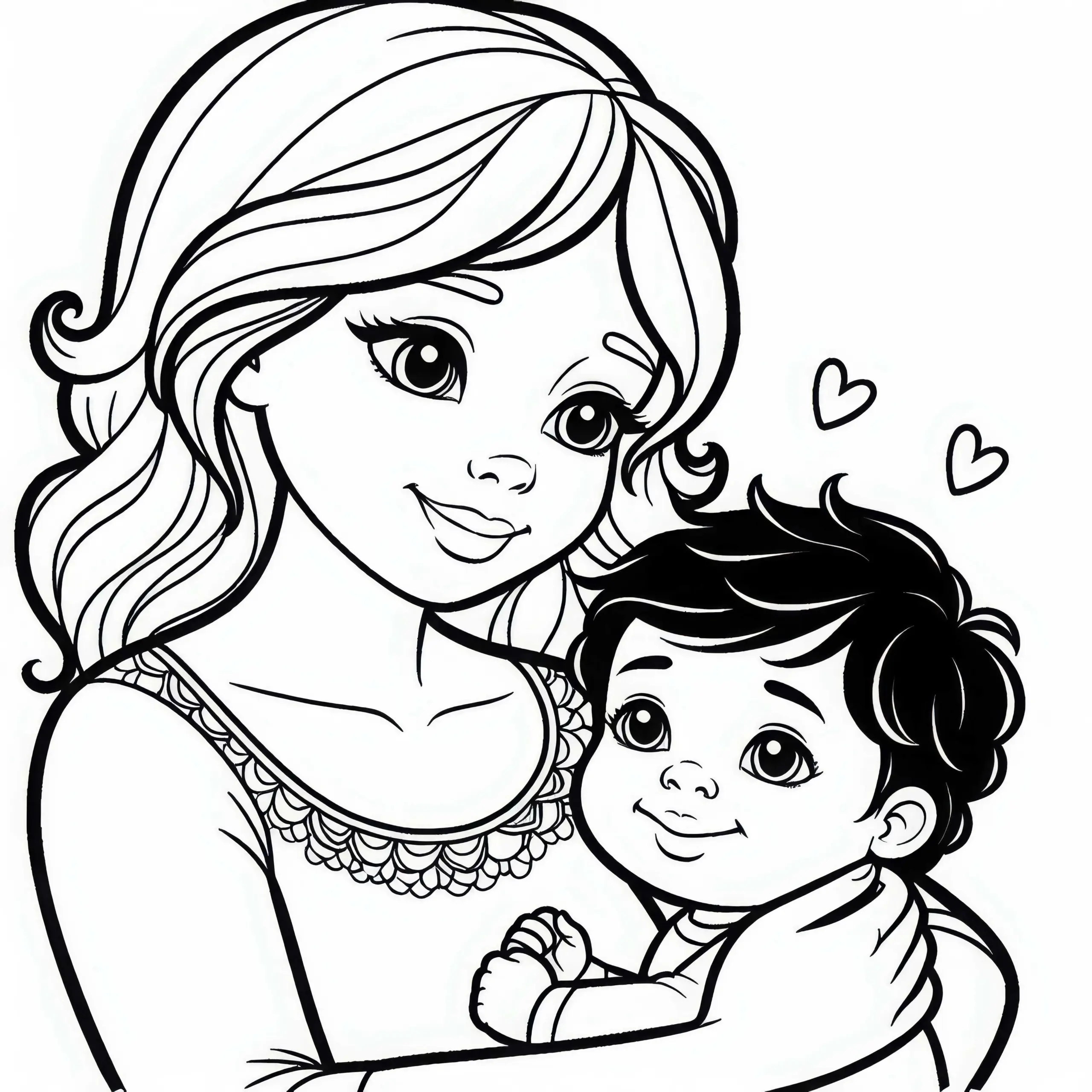 Kind wird von Mama in den Arm genommen – Kuschelzeit Ausmalbild kostenlos