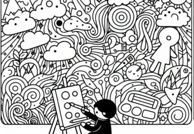 Kinder zeichnen ein fantasievolles Ausmalbild – kostenlos zum Download