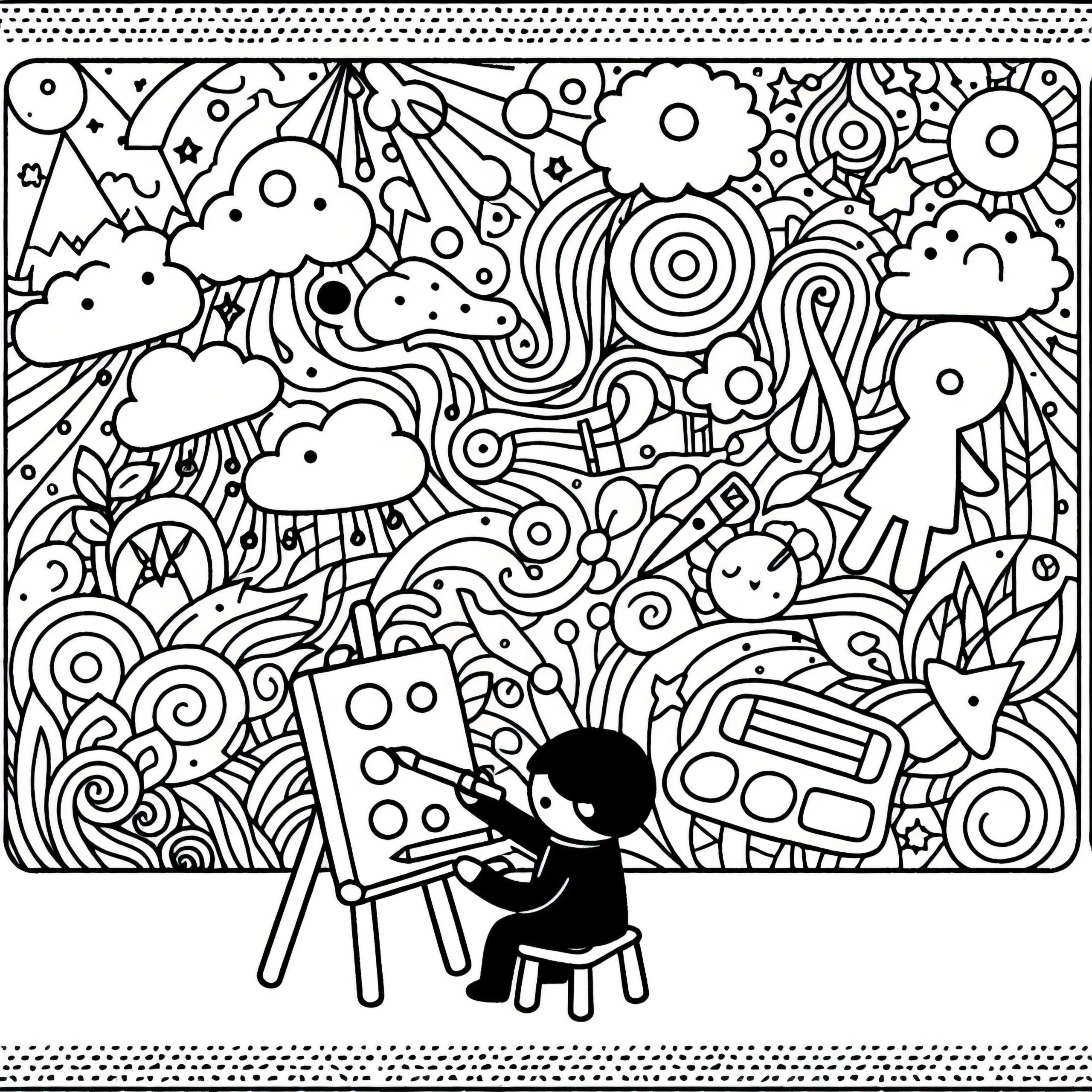 Kinder zeichnen ein fantasievolles Ausmalbild – kostenlos zum Download