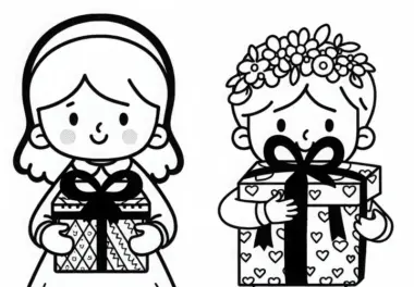 Kind zeigt stolz selbst gebasteltes Geschenk – Malvorlage kostenlos