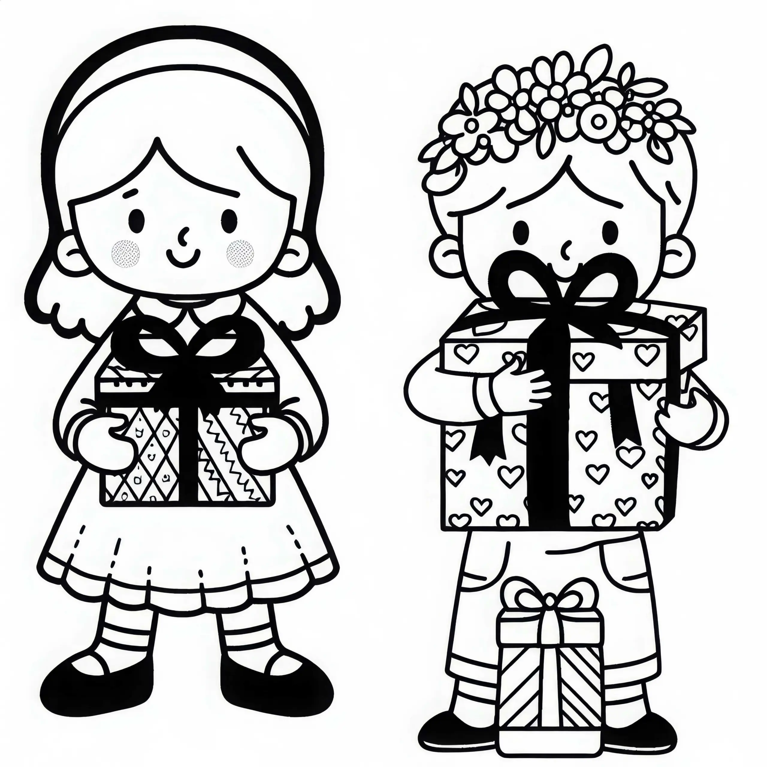 Kind zeigt stolz selbst gebasteltes Geschenk – Malvorlage kostenlos (Ausmalbild)