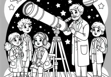 Kinder als Astronomen – Malvorlage zum Ausdrucken