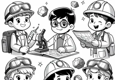 Kinder als Geologen – Ausmalbild gratis