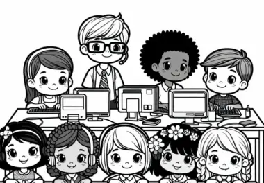 Kinder als Programmierer Ausmalbild Gratis