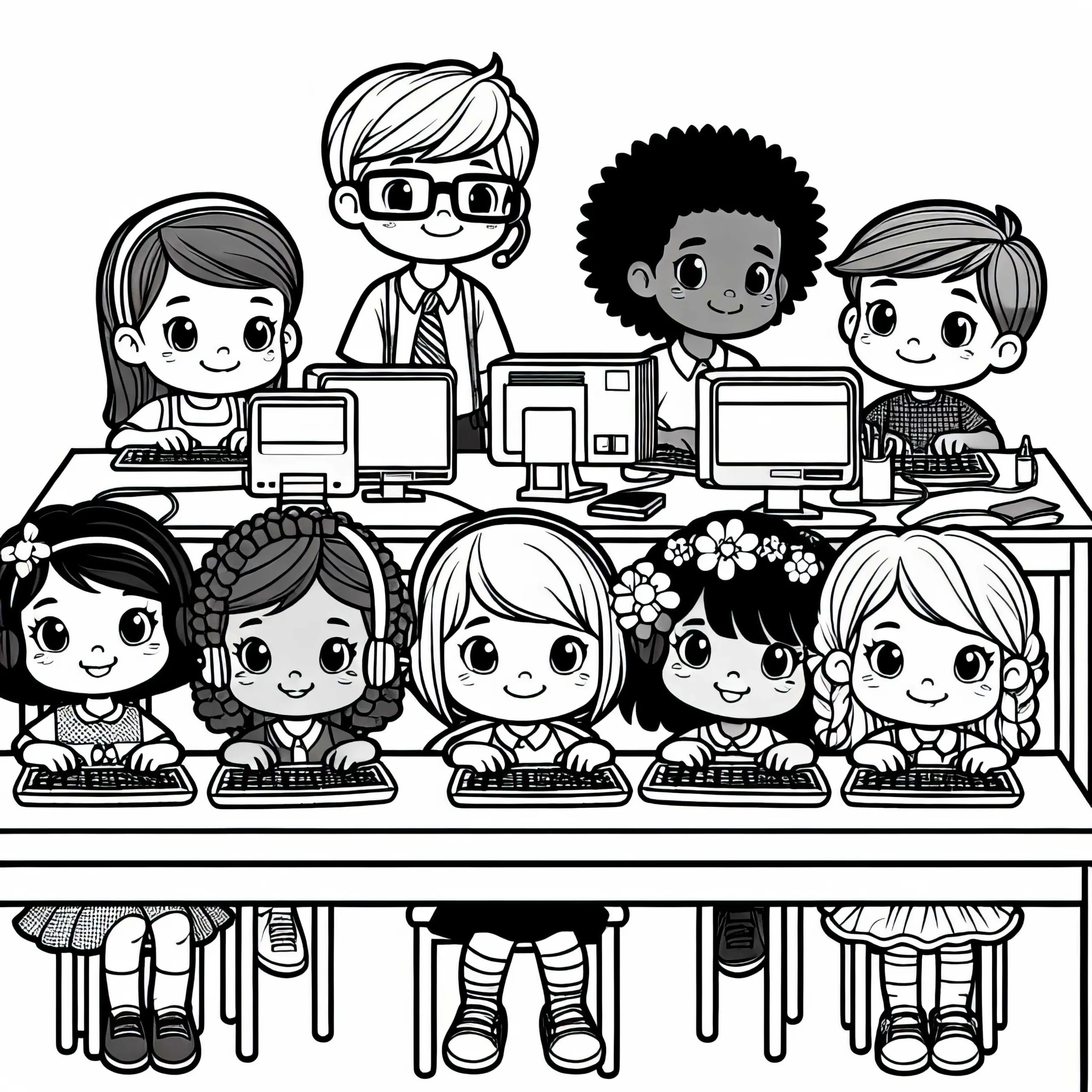 Kinder als Programmierer Ausmalbild Gratis