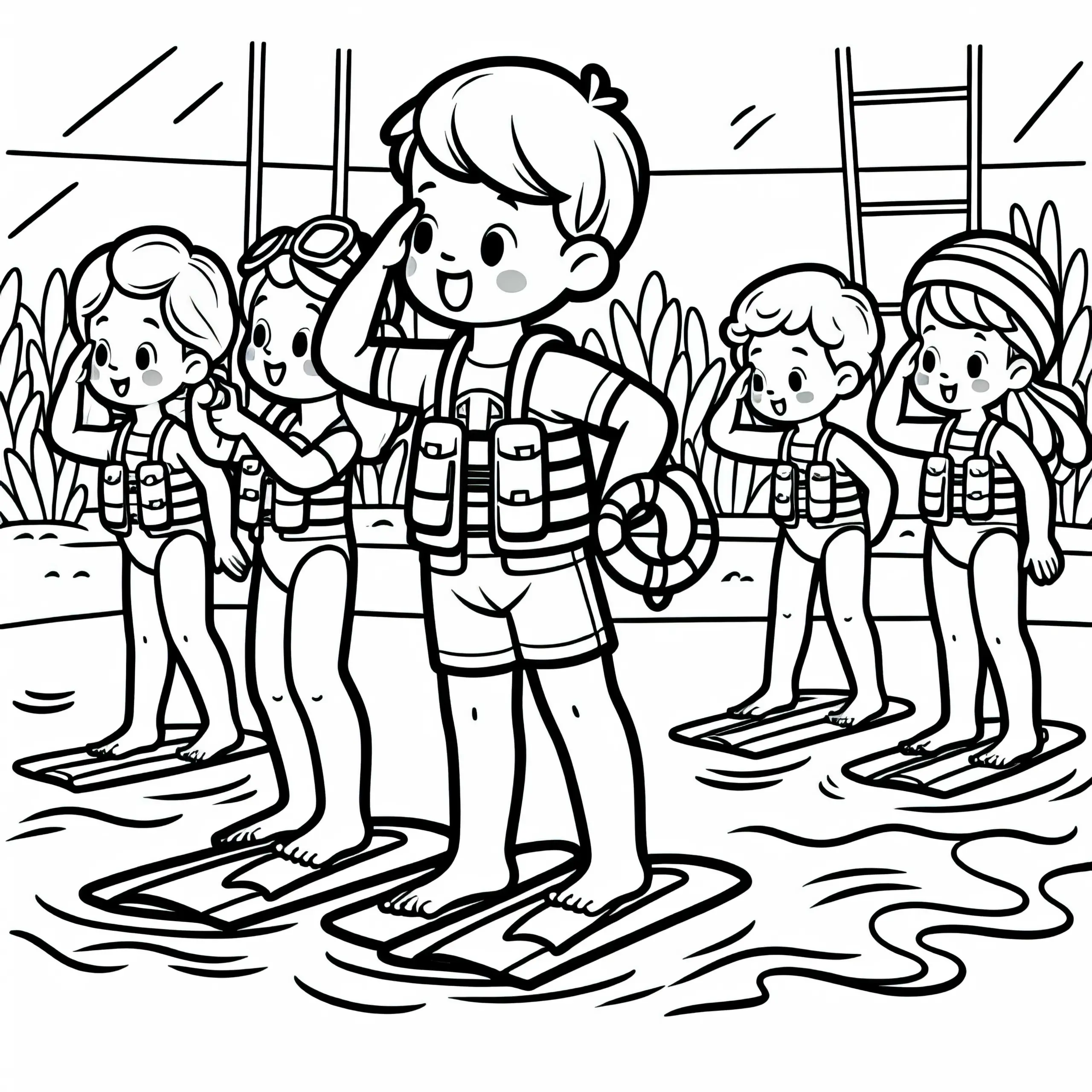 Kinder als Rettungsschwimmer Malvorlage Kostenlos (Ausmalbild)
