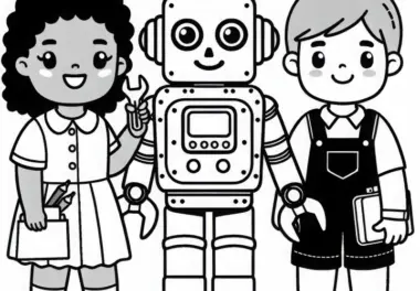 Kinder als Roboterentwickler Malvorlage einfach gratis