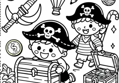 Kinder auf Schatzsuche – Ausmalbild kostenlos
